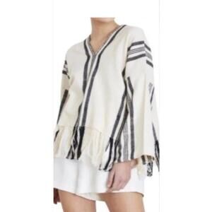 Apiece Apart Amelia Woven Striped Poncho Sweater 100% cotton cream & black sz L